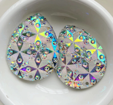 Acrylic Cab - Large Diamond Burst Teardrops - Crystal AB