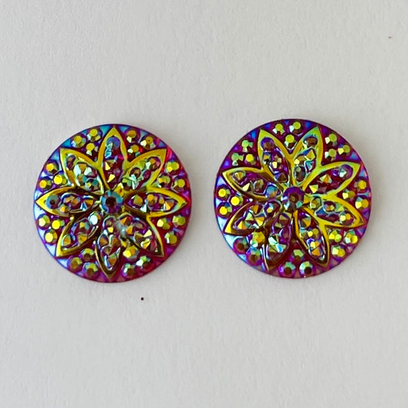 Acrylic Cab - Sparkle Flower Mini Rounds - 14 mm