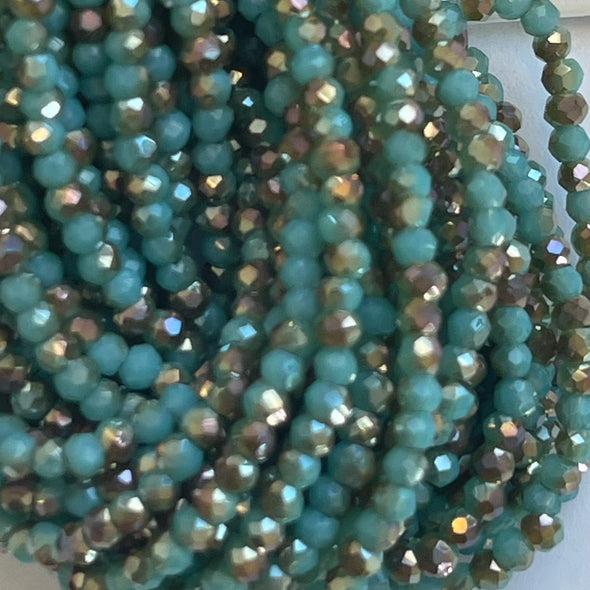 1.5 mm Rondelle - Turquoise Blue w/Half Champagne Luster