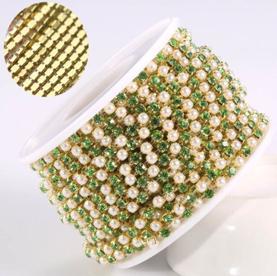 Metal Banding - Light Green & Pearl on Gold (SS6)