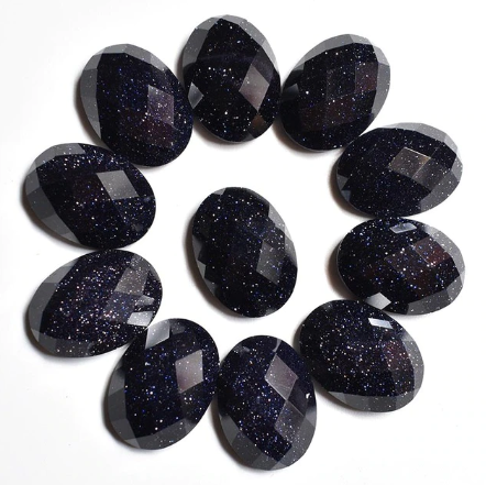 Stone Cab - Faceted Blue Sandstone Ovals - 13 x 18 mm