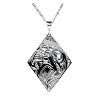 Silver Pewter Necklace - Salmon Diamond
