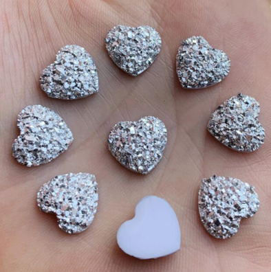 Acrylic Cab - Geode Hearts (Silver)