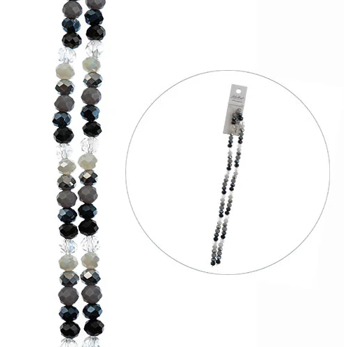 Assorted Bead Strand - Grayscale Rondelles