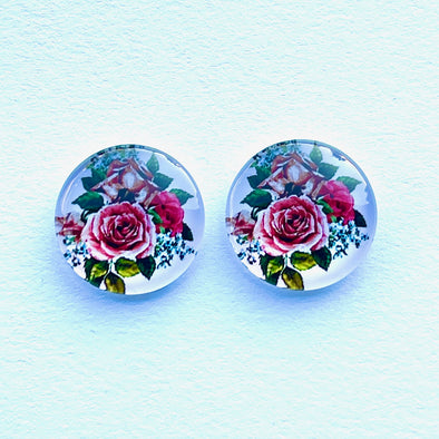 Glass Cab - Wild Roses on White - Rounds