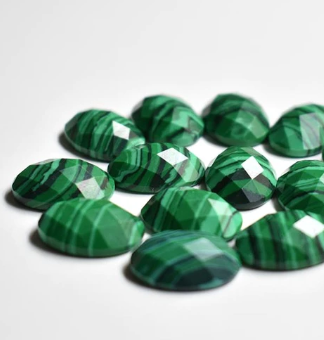 Stone Cab - Faceted Malachite Ovals - 13 x 18 mm