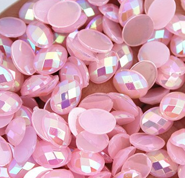 Acrylic Cab - 8 mm Faceted Ovals - Pink AB