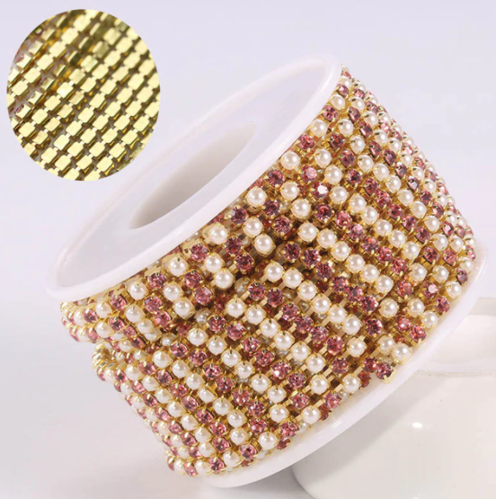 SS6 Metal Banding - Pink & Pearl on Gold