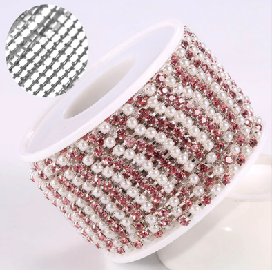 SS6 Metal Banding - Pink & Pearl on Silver