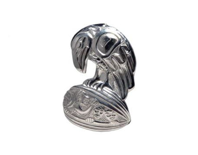 Silver Pewter Brooch - Raven Clamshell