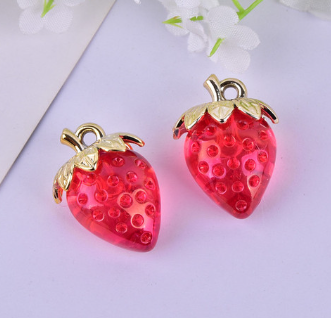 Acrylic Charm - 3D Strawberries - Red AB