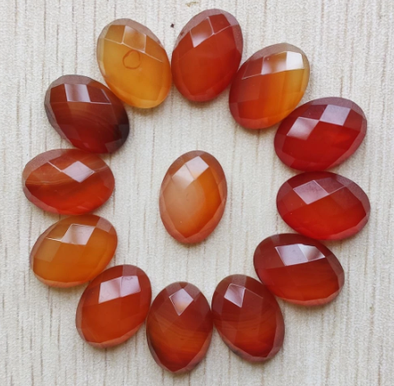 Stone Cab - Faceted Red Agate Ovals - 13 x 18 mm