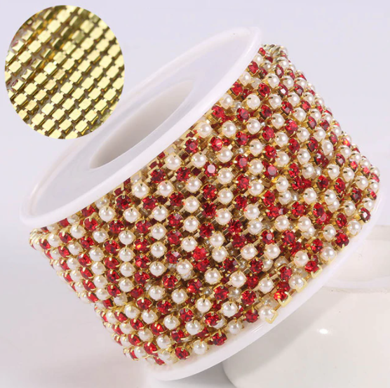 SS6 Metal Banding - Red & Pearl on Gold