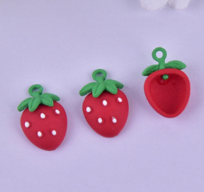 Metal Charm - 3D Strawberries - Red Rubber Coated