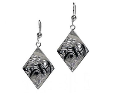 Silver Pewter Earrings - Salmon Diamond