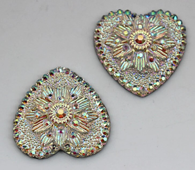 Acrylic Cab - Raised Sparkle Flower Heart - Crystal AB