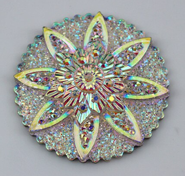 Acrylic Cab - Large Raised Sparkle Flower - Crystal AB