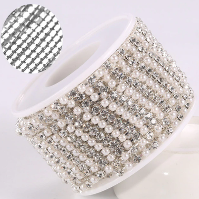 SS12 Metal Banding - Crystal & Pearl on Silver